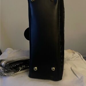 Black Leather Shoulder Bag, Handbag with Gold Accents